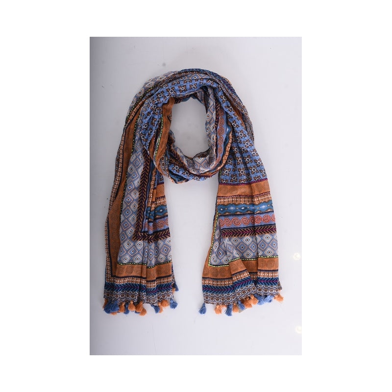 Cotton Scarf Embroidered and Tassels - 66208