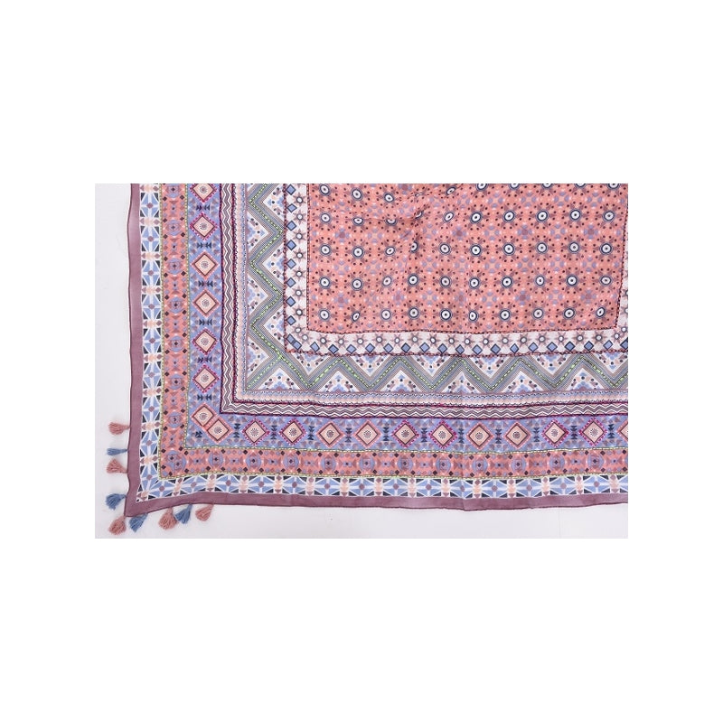 Palme Cotton Mosaic Embroidered Diamond Print Scarf with Tassels- 66080
