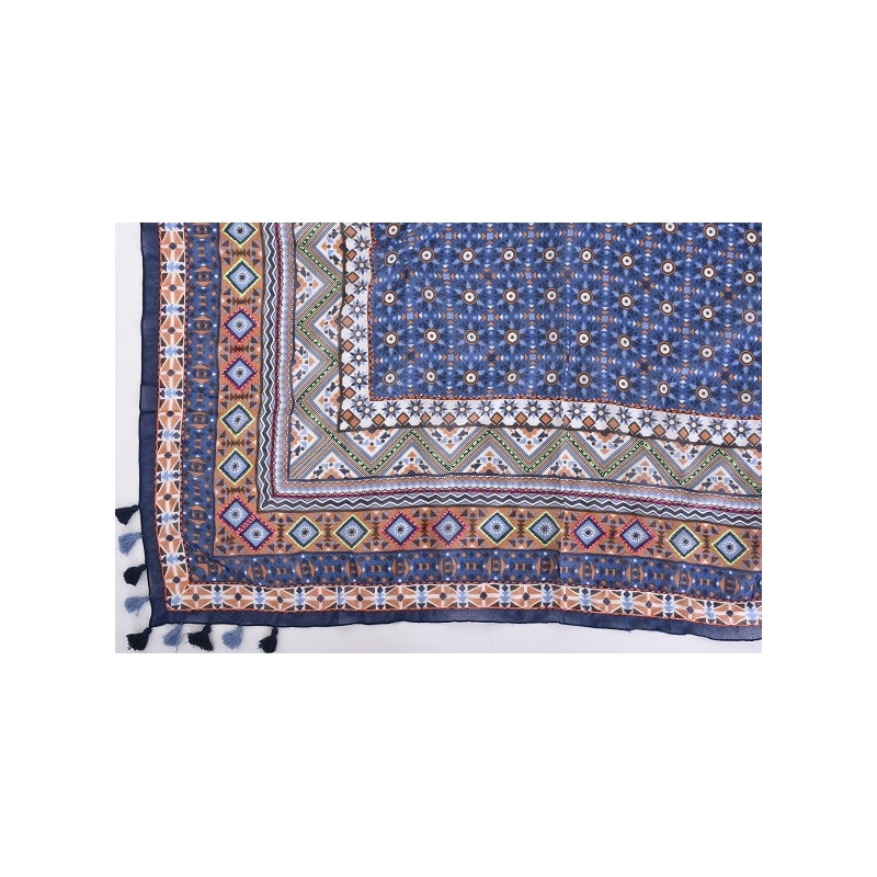 Palme Cotton Mosaic Embroidered Diamond Print Scarf with Tassels- 66080