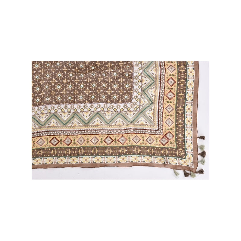 Palme Cotton Mosaic Embroidered Diamond Print Scarf with Tassels- 66080