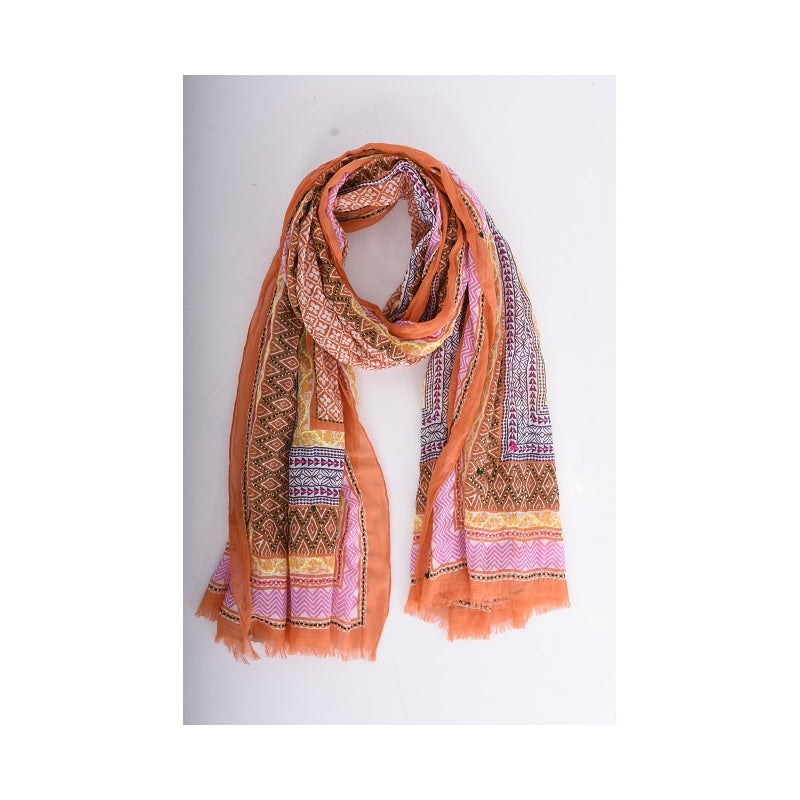 Palme Mosaic Embroidered Cotton Scarf - 66083