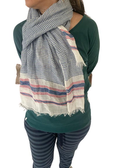 Grey Striped Cotton Yarn Dyed Scarf - 15417