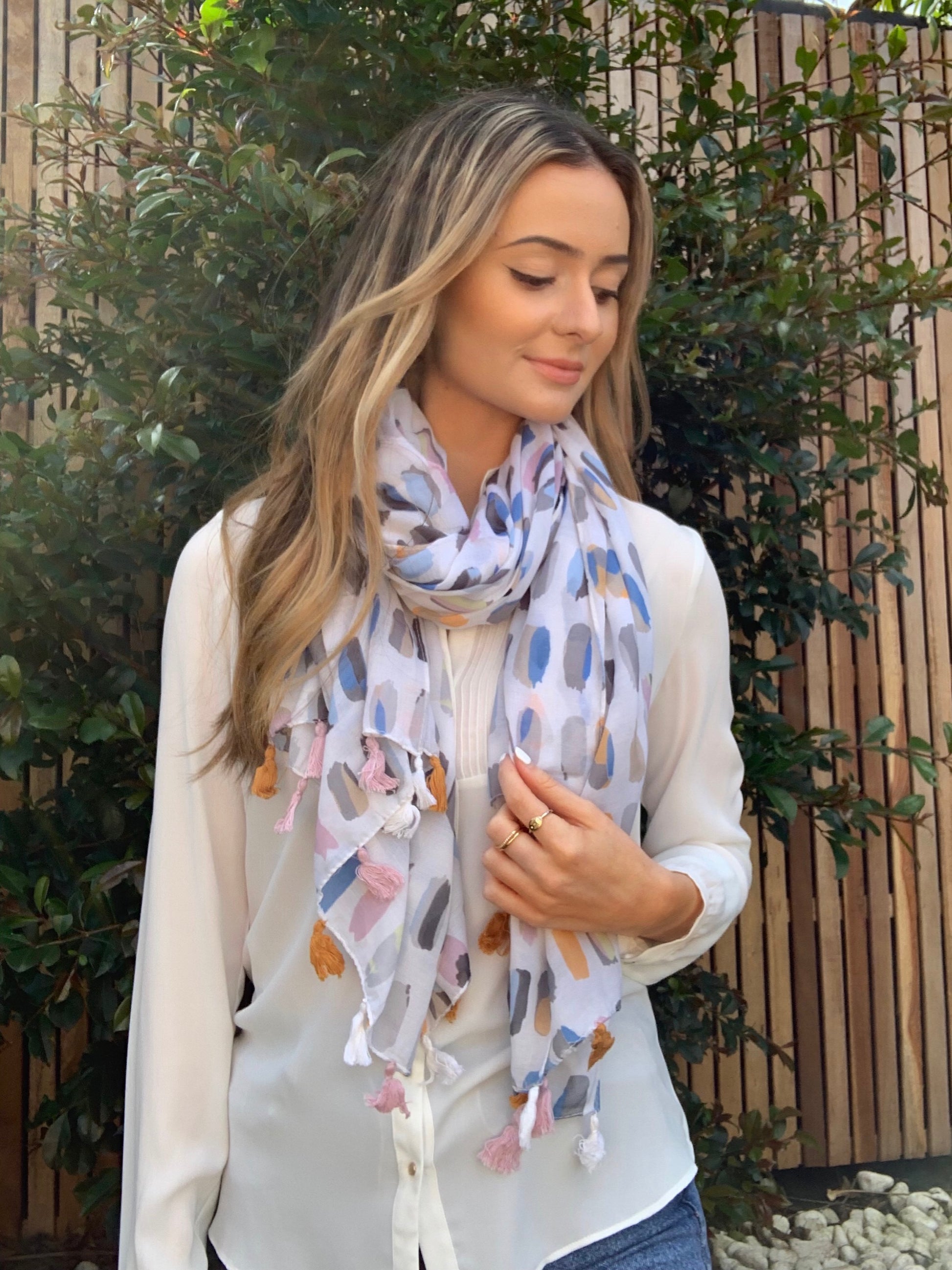 Viscose Printed Scarf with Tassels - 14882