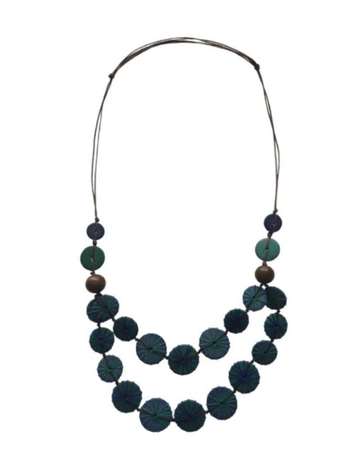 2-Layered Embroidered Wooden Bead Necklace N6-5591