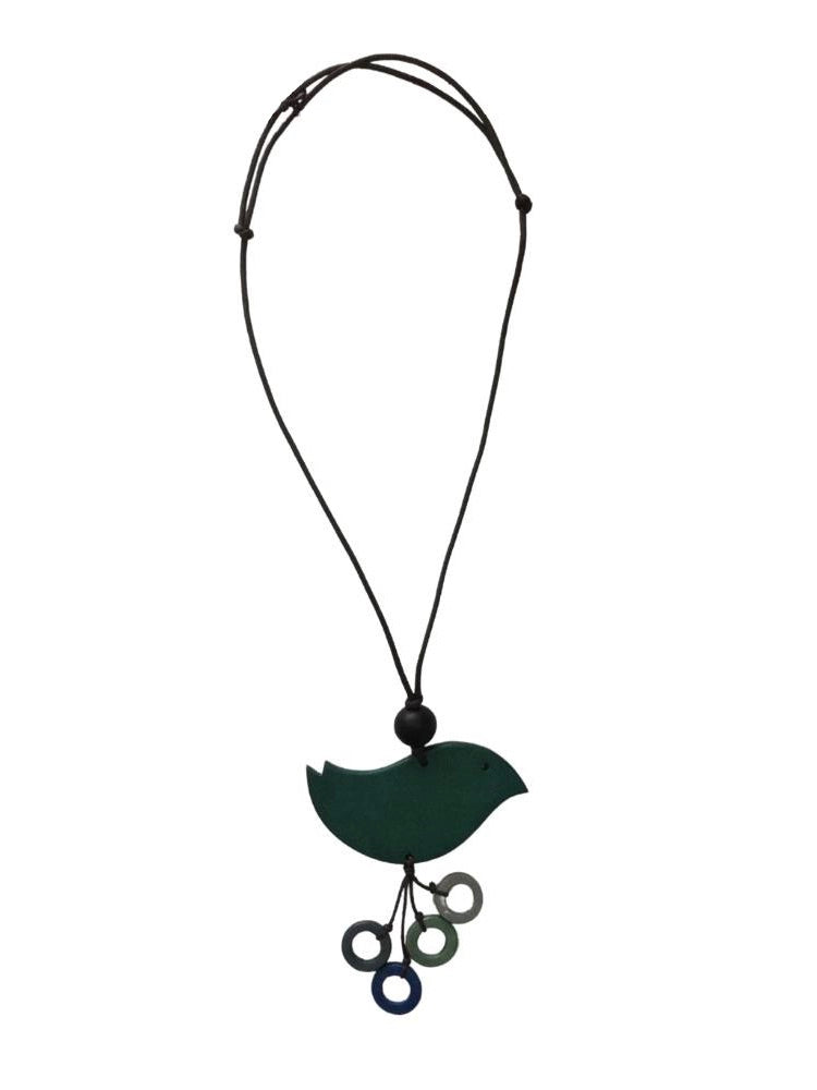 Wooden Bird with Rings Necklace N6-4106