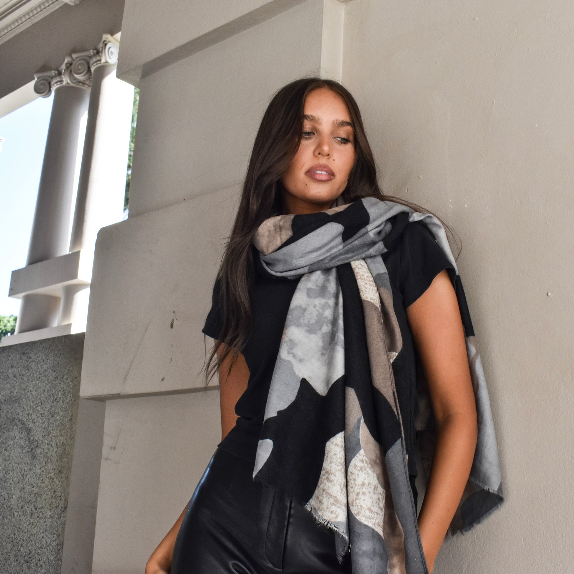 Pre-Order Thick Scarf Grey Brown Winter BW25556