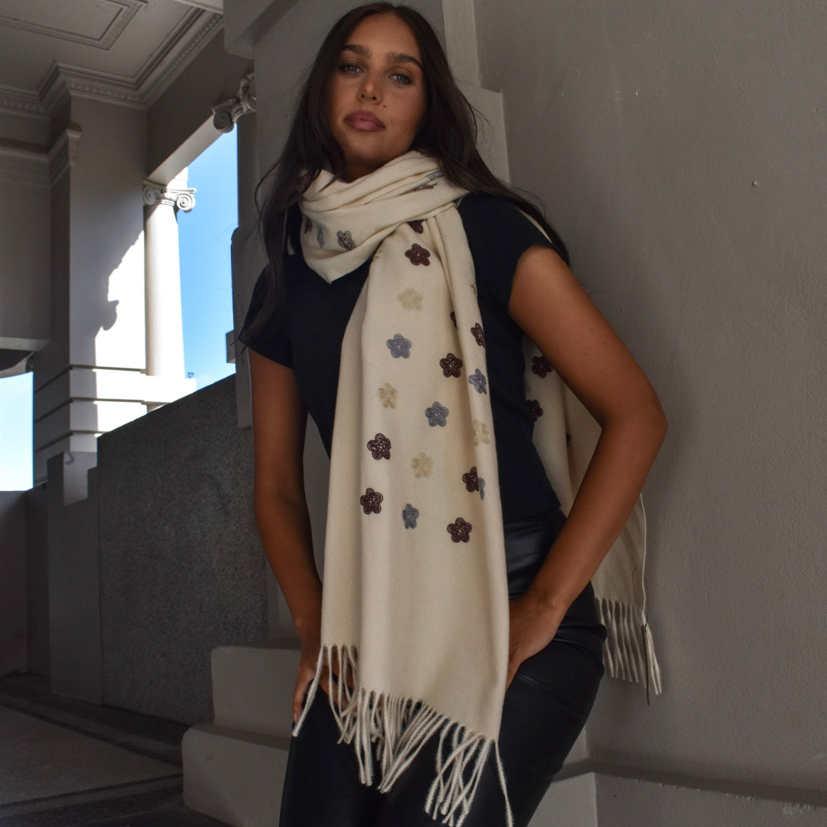 Embroidered Flower Winter Scarf 332765