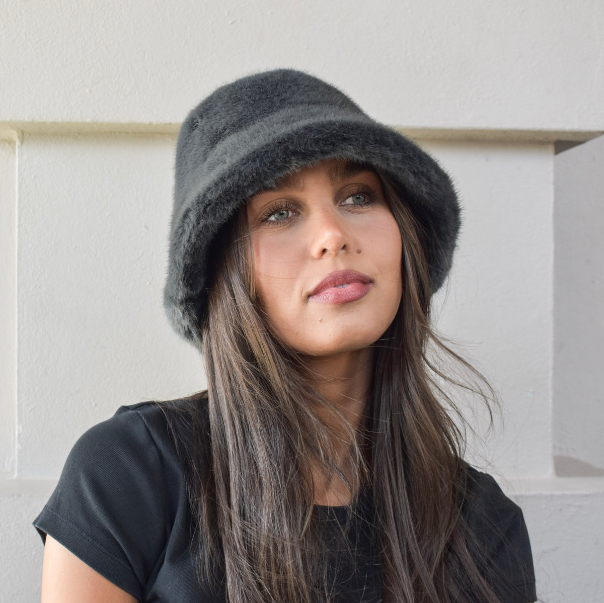 Faux Fur Classic Bucket Hat Plain 7531