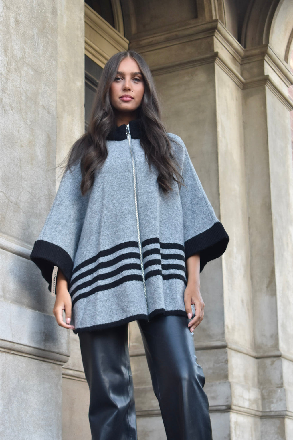 PRE-ORDER Poncho with Zip and Stripes 332768