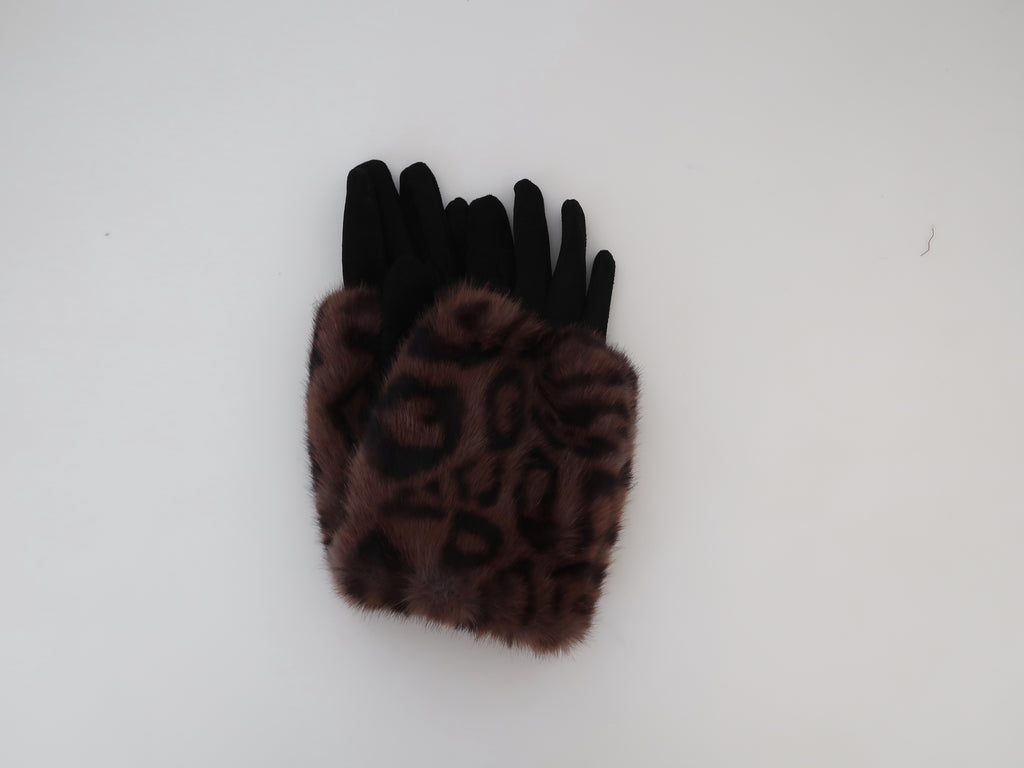 FAUX 2 IN ONE GLOVES-BROWN LEOPARD GV1433