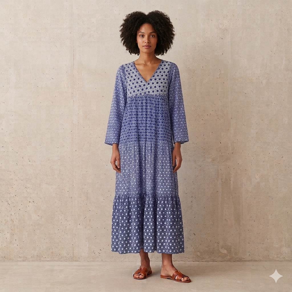 Large Sleeve Layered Viscose Dress 67130