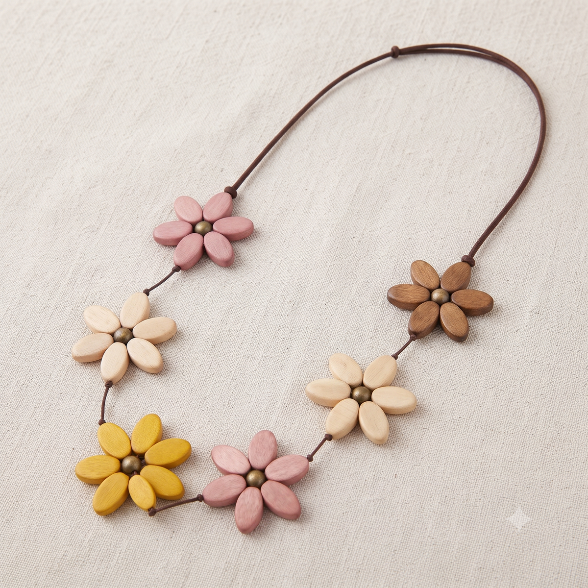 PRE-ORDER 6 Flower Wooden Beaded Necklace N7-2176AJME