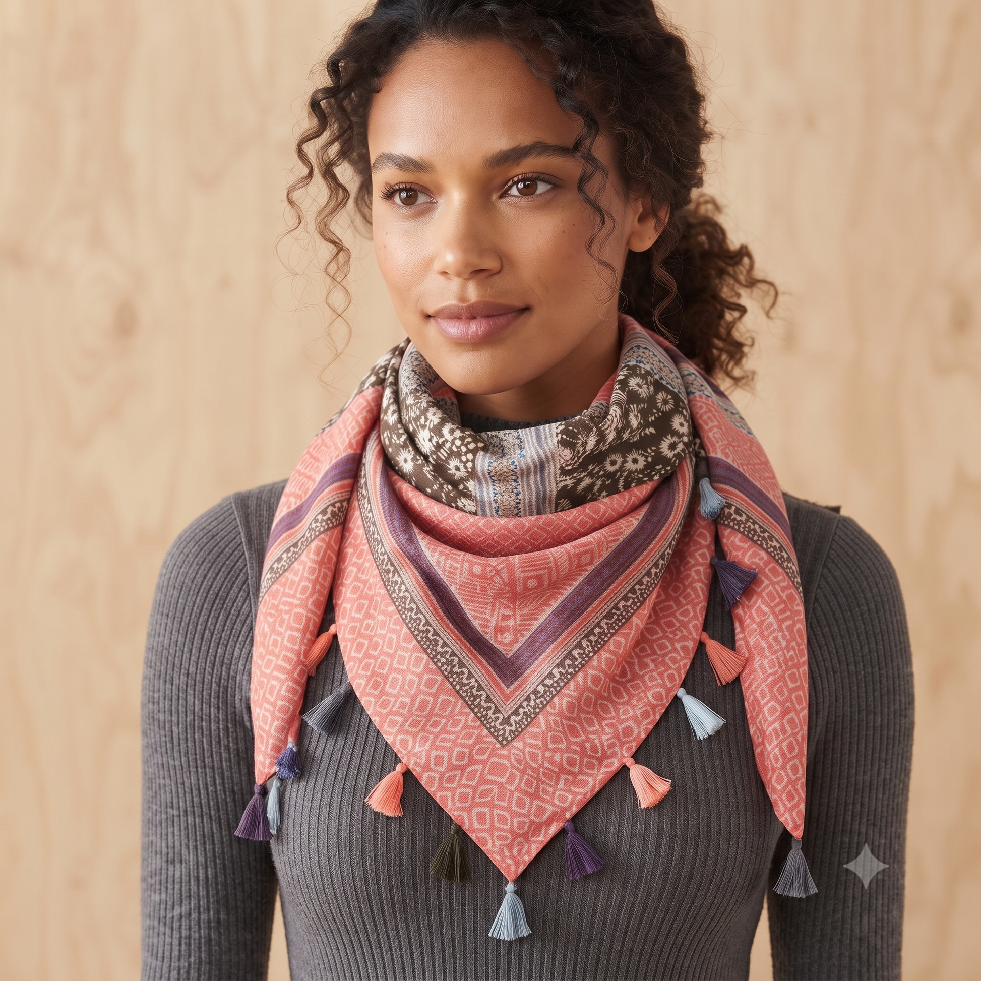 PRE-ORDER Geometric & Floral Print Cotton Scarf 55433