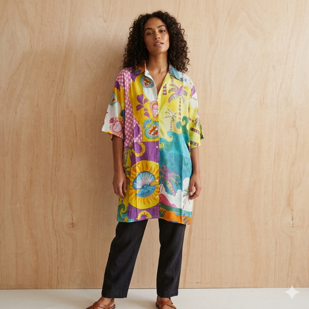 Printed Cotton Maxi Shirt 67146 Sample