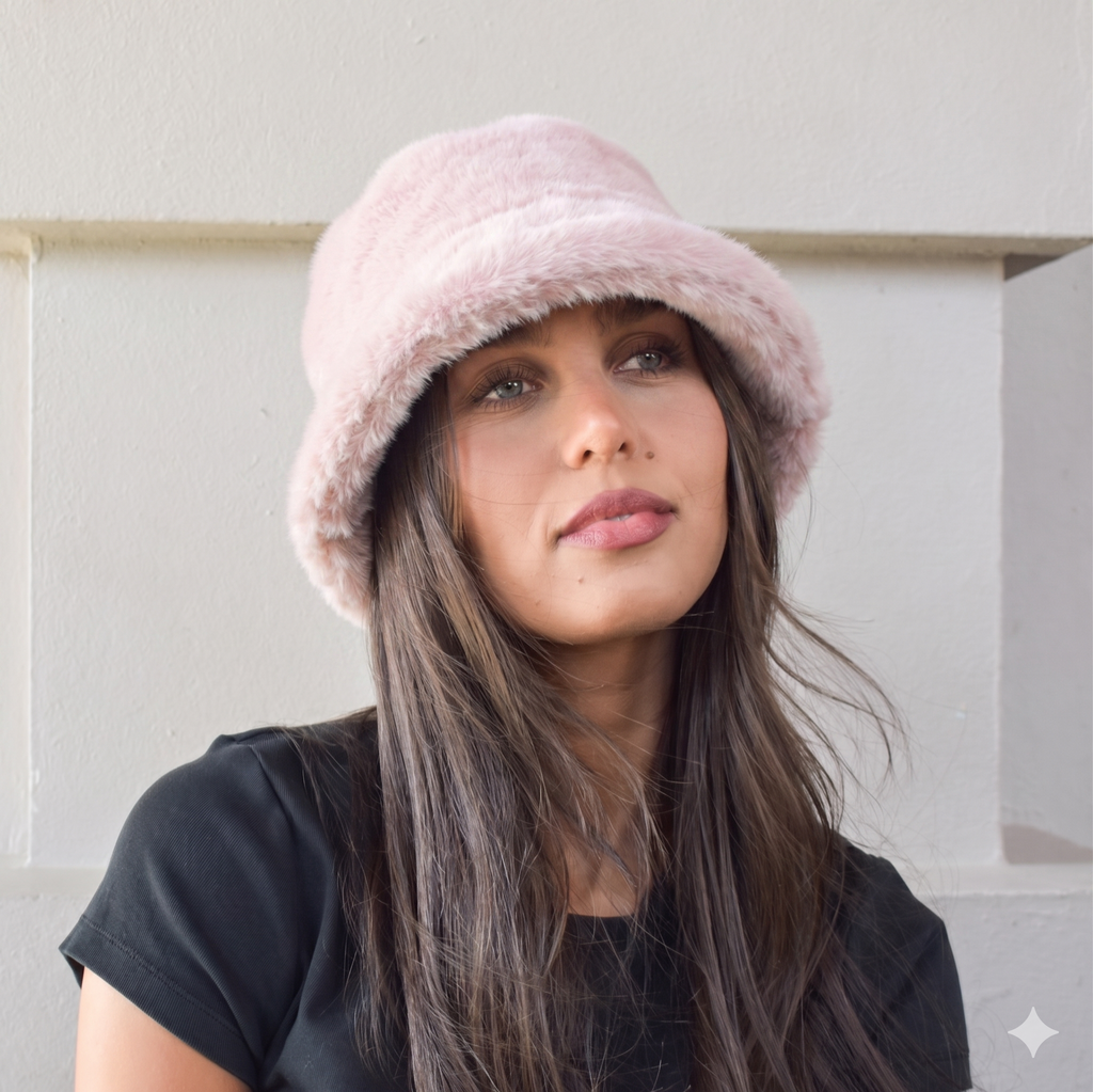 Faux Fur Classic Bucket Hat Plain 7531