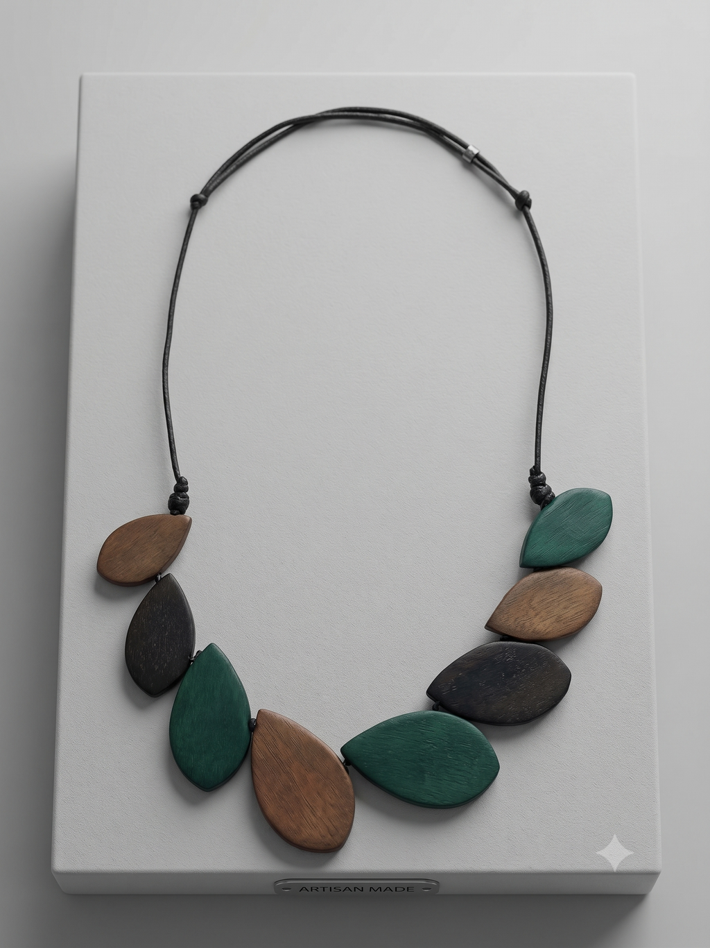 Leaf Shaped Wooden Beaded Necklace N6-4320FMN