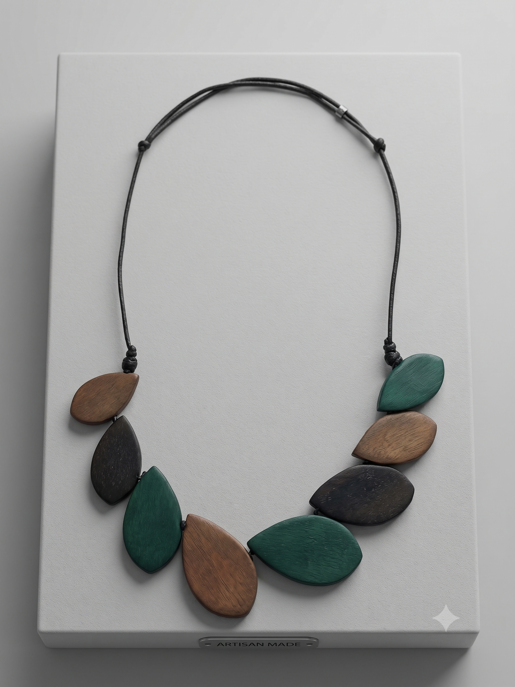 Leaf Shaped Wooden Beaded Necklace N6-4320FMN