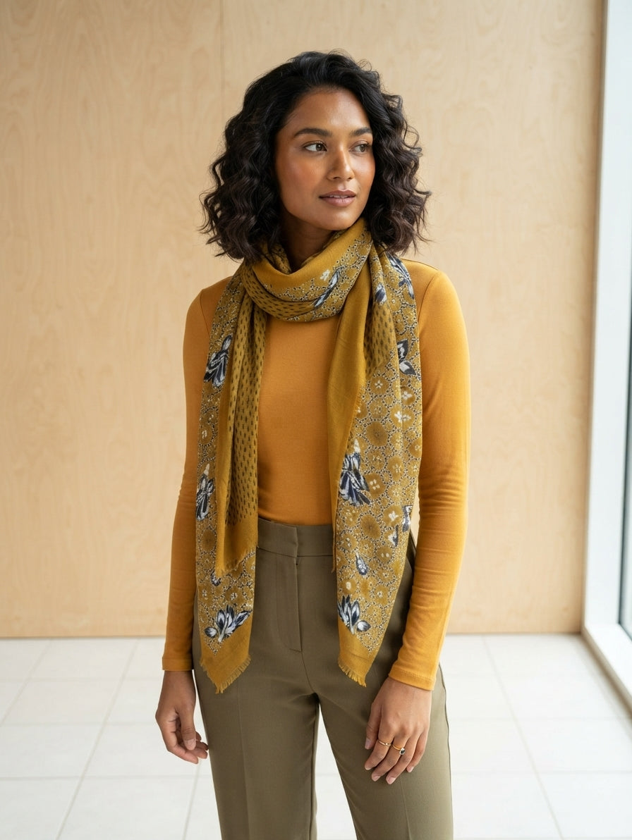 Soft Mustard Patterned Scarf 332270