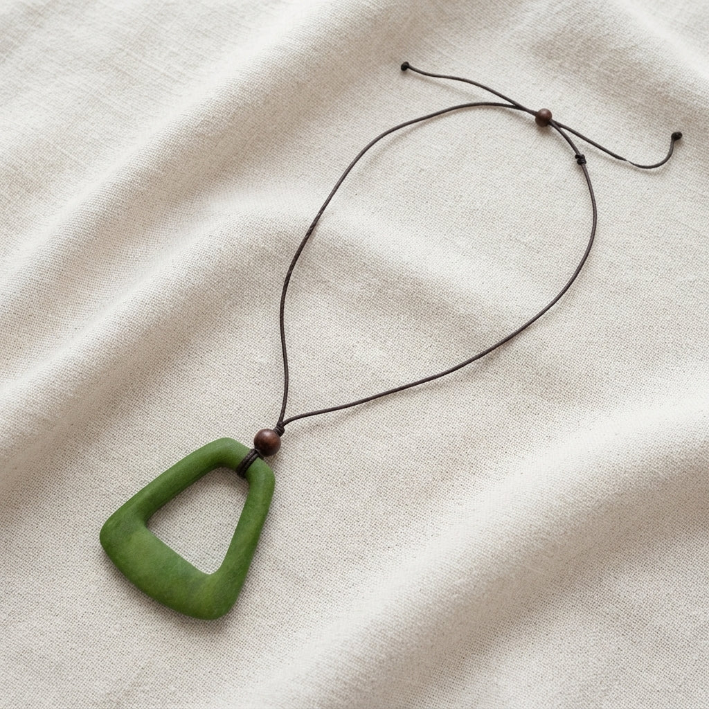 Irregular Rectangle Wooden Pendant Necklace M22