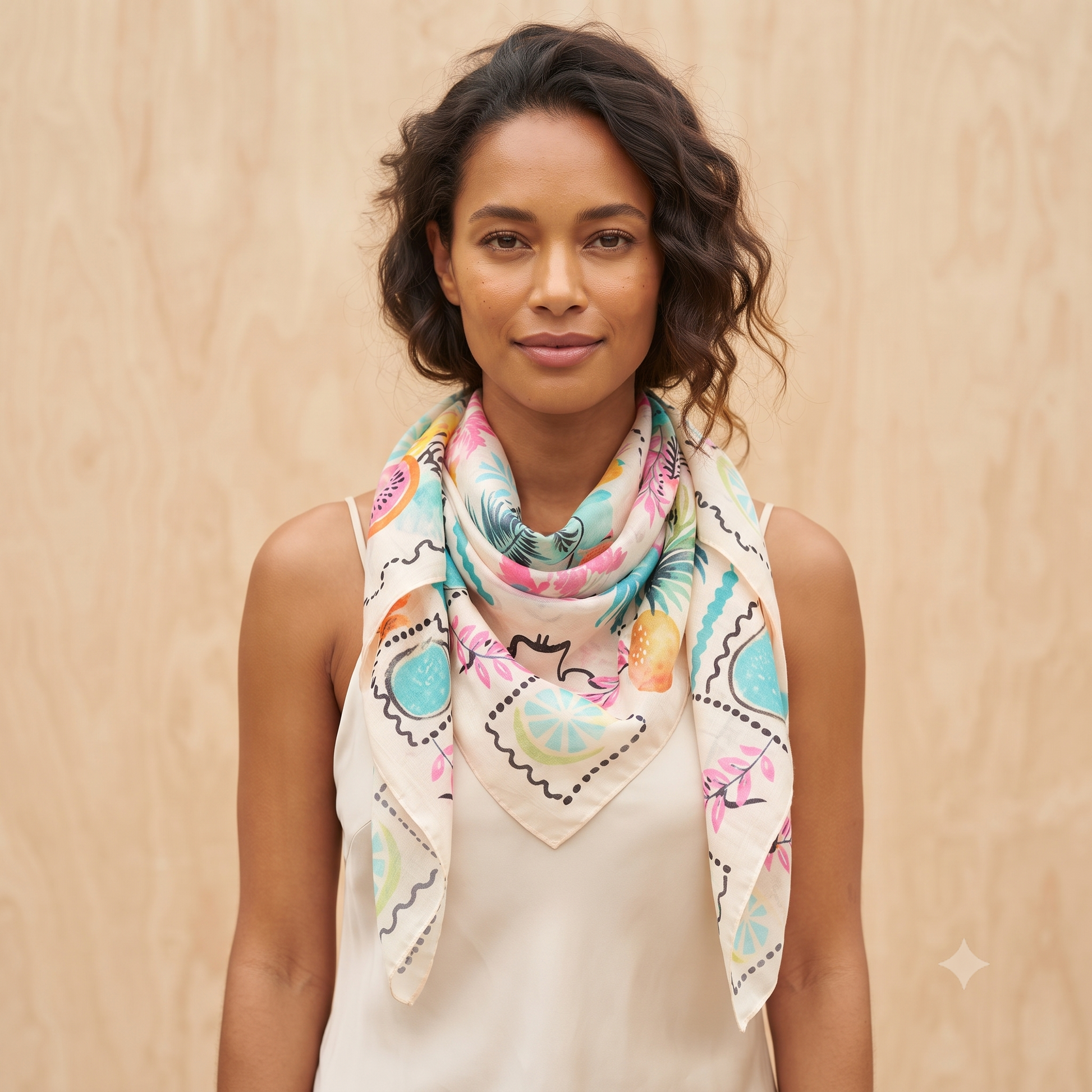 PRE-ORDER Tropical Beach and Fruits Cotton Scarf 68158