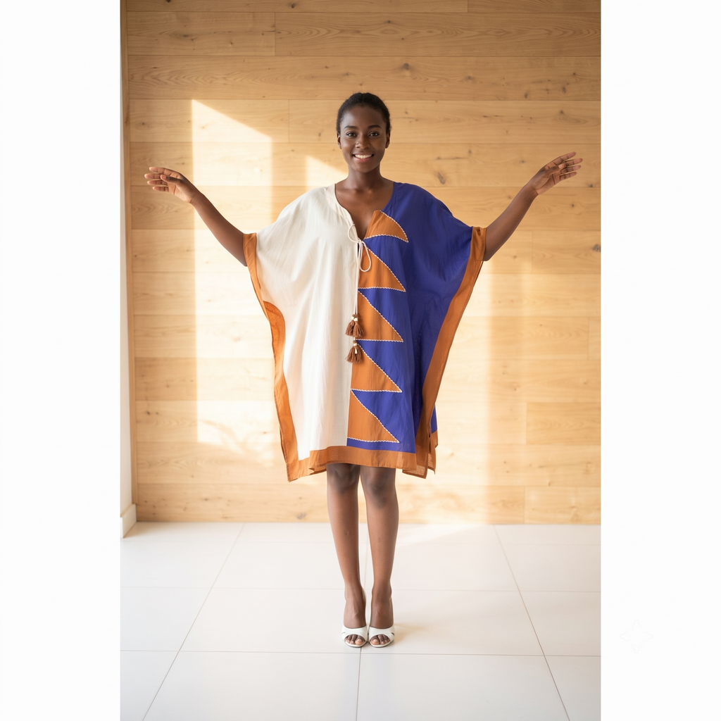 PRE-ORDER - Embroidered Mid Length Cotton Poncho - 68008-0550
