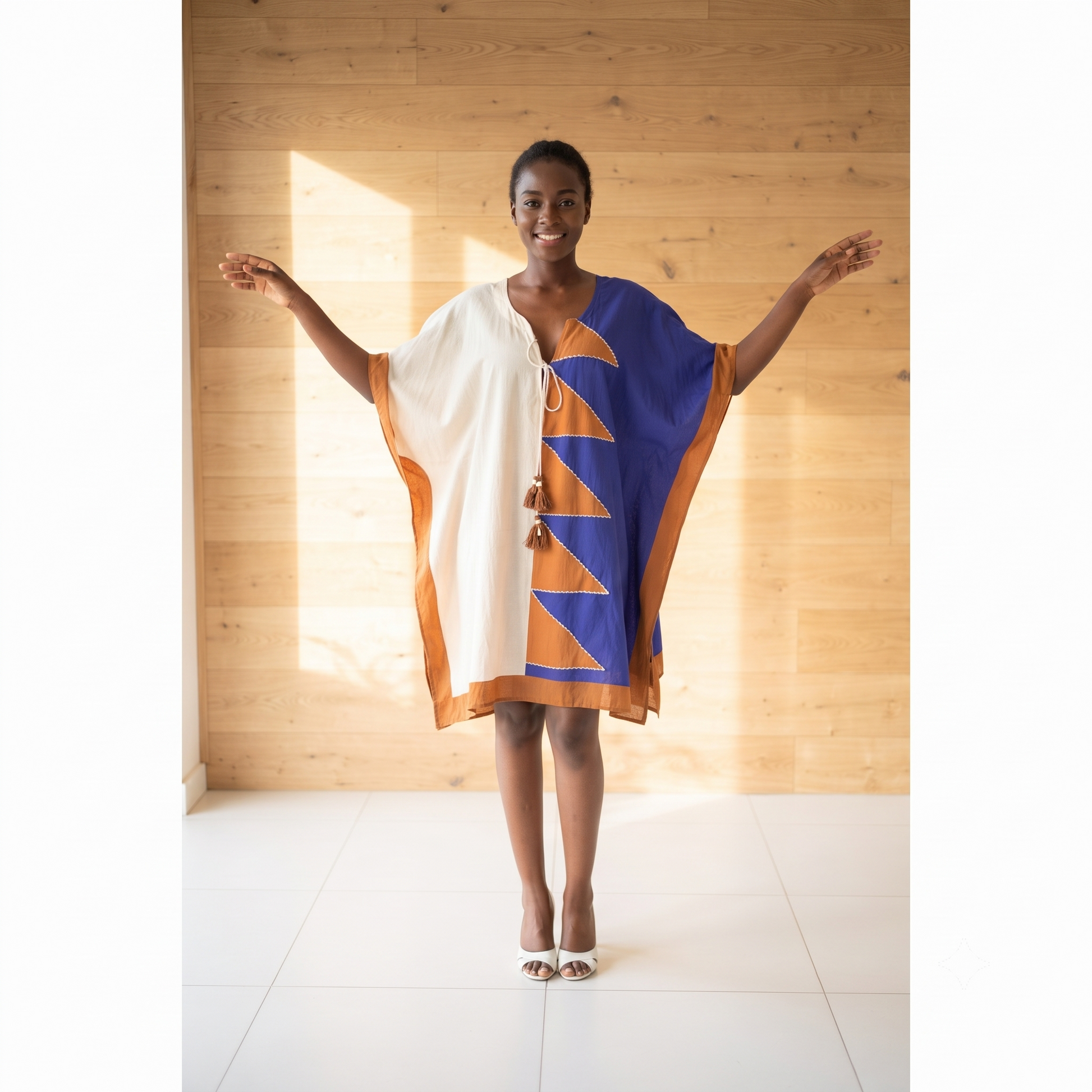 PRE-ORDER - Embroidered Mid Length Cotton Poncho - 68008-0550