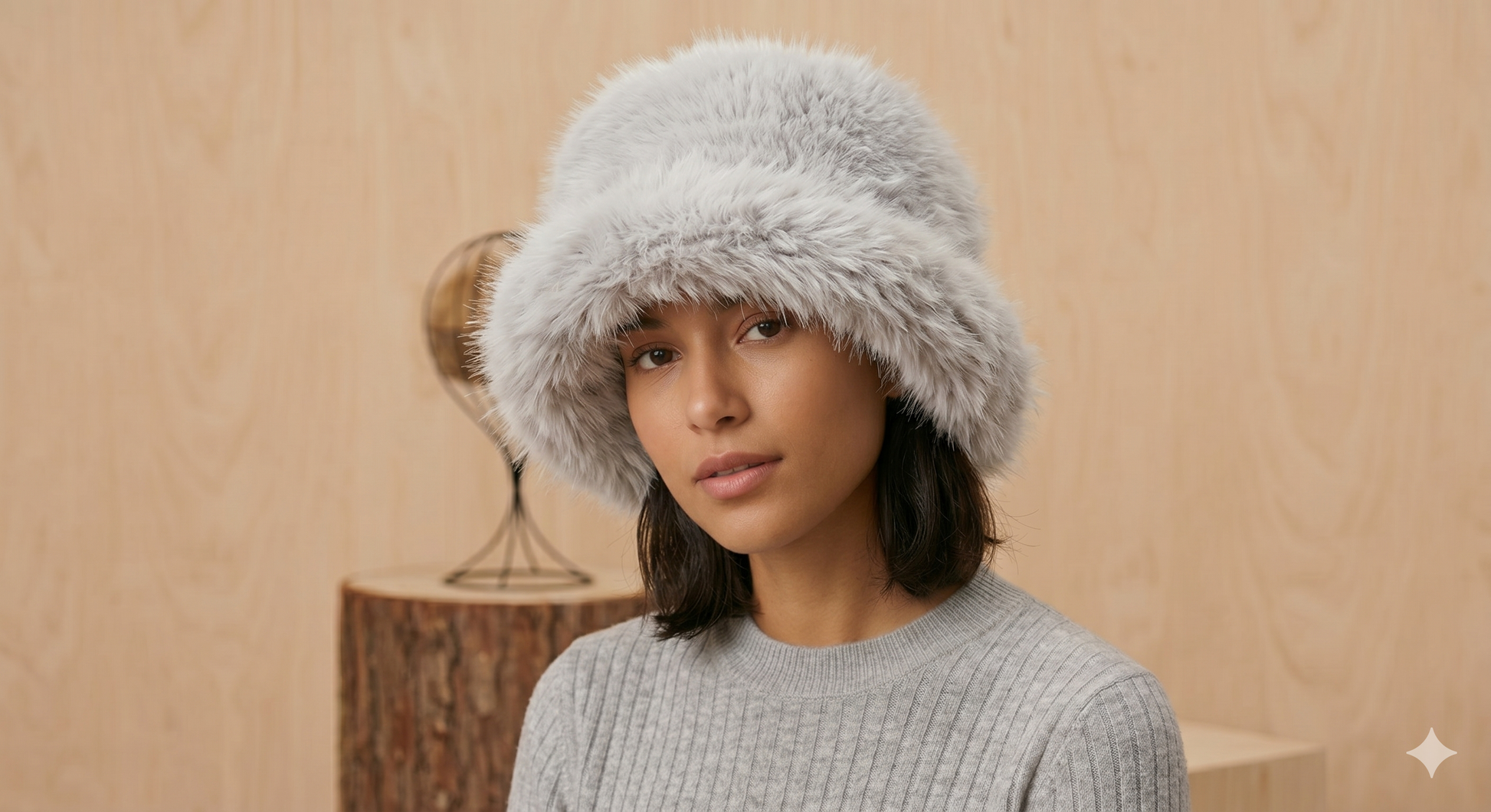 Extra Fluffy Faux Fur Bucket Hat Plain 7549