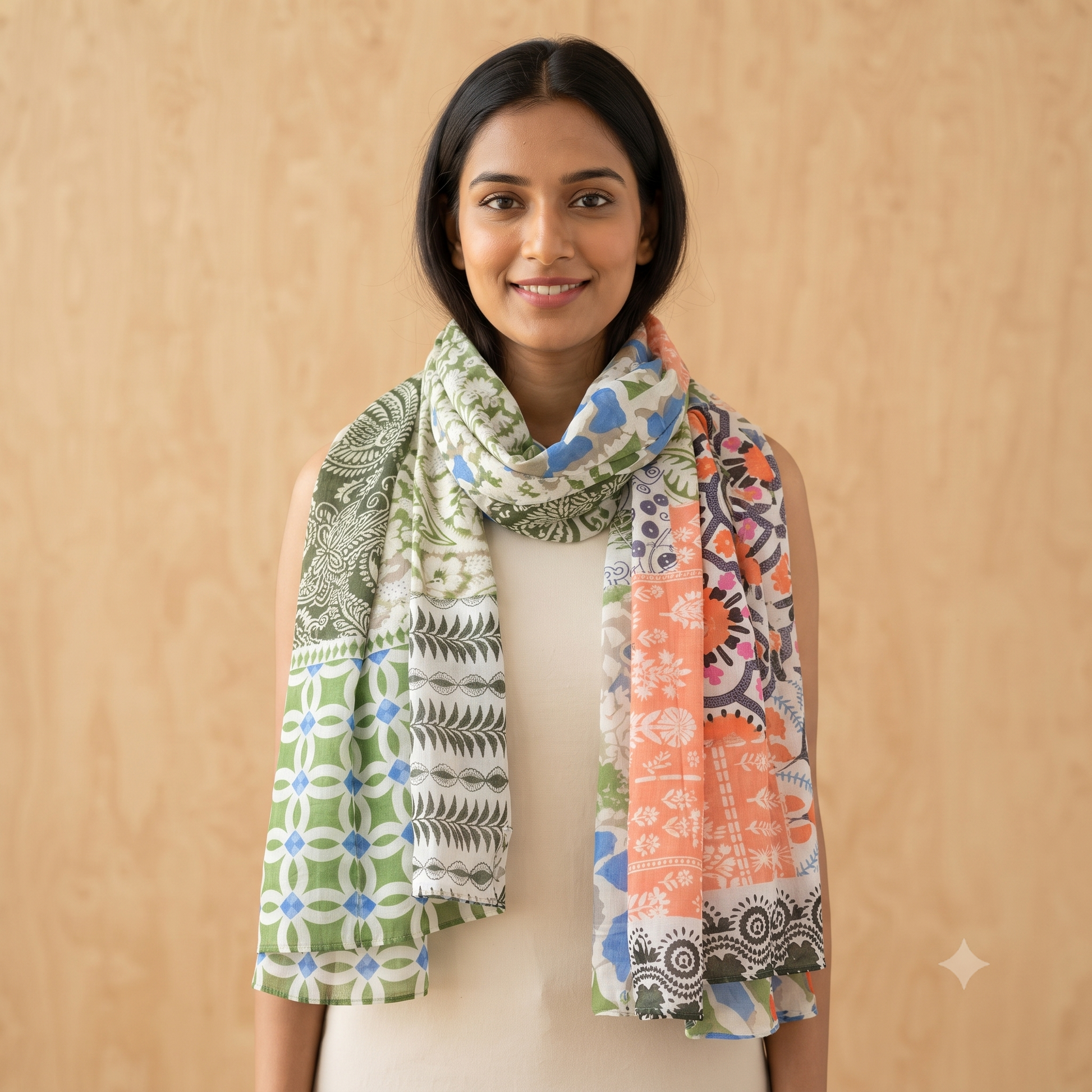 PRE-ORDER Mosaic Patch Cotton Scarf 68145