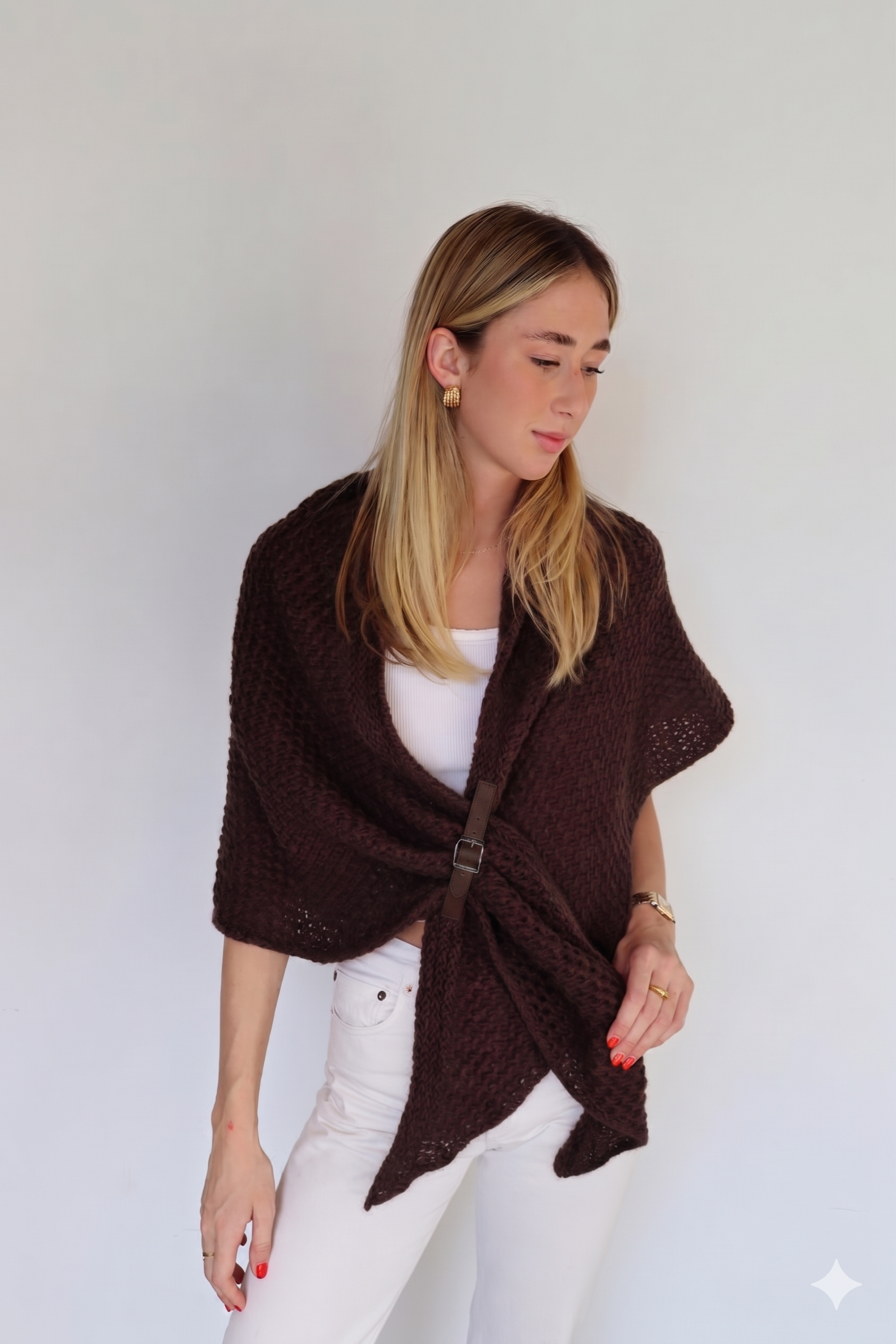 Buckle Wrap Knitted Poncho - 67753