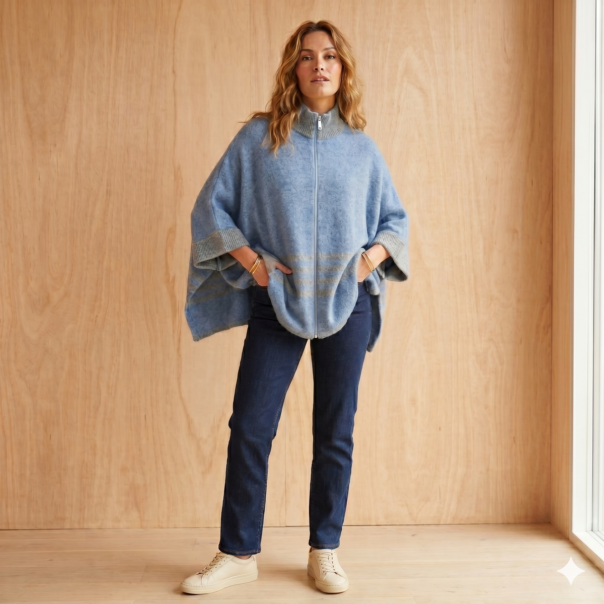 Poncho with Zip and Stripes 332768