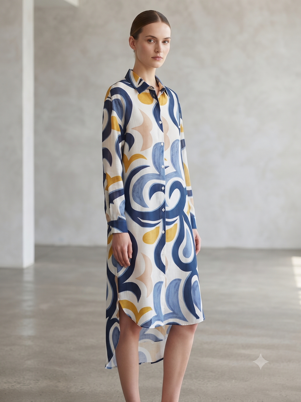 PRE-ORDER Abstract Shirt Dress with Collar B-017