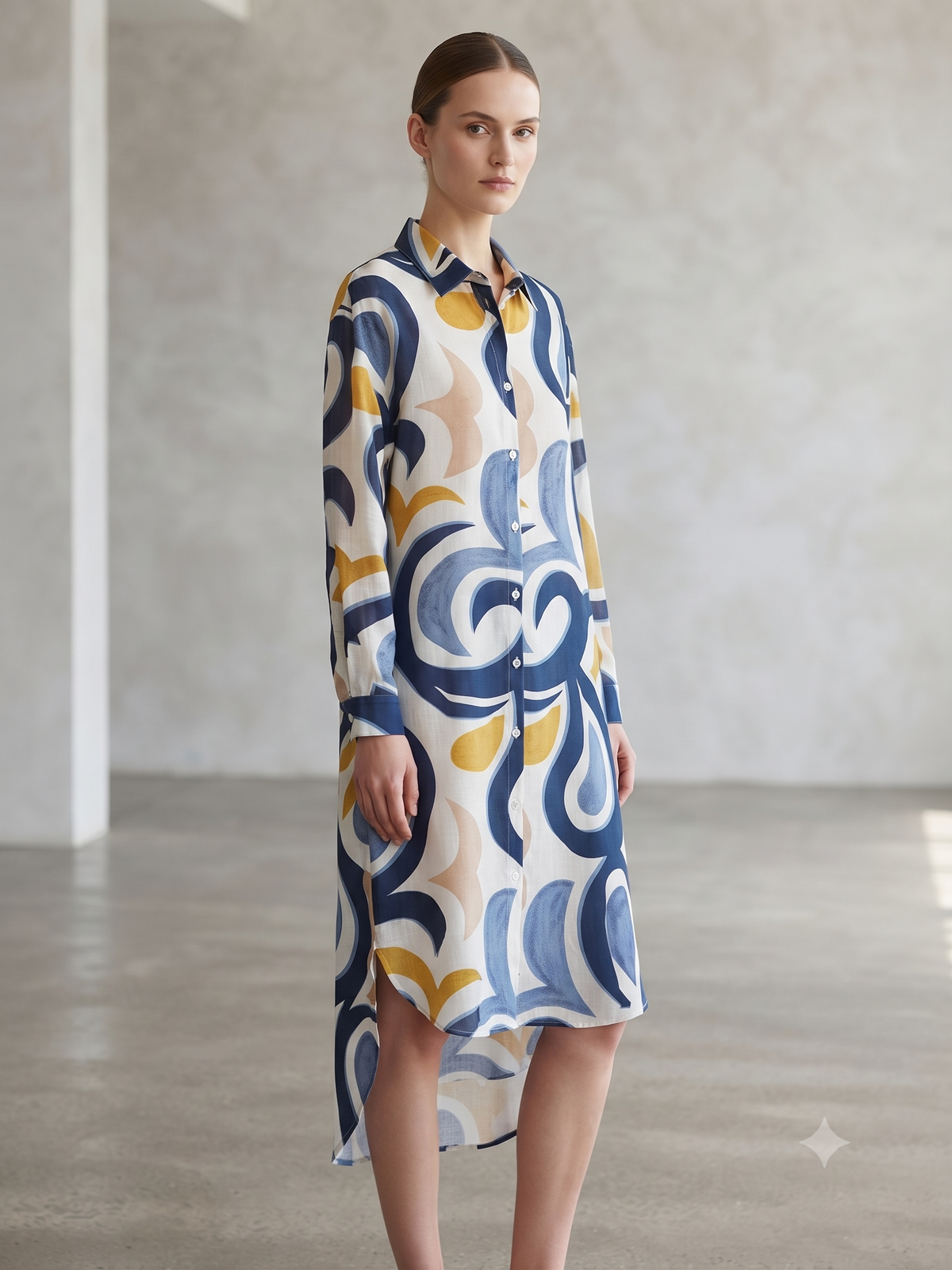 PRE-ORDER Abstract Shirt Dress with Collar B-017