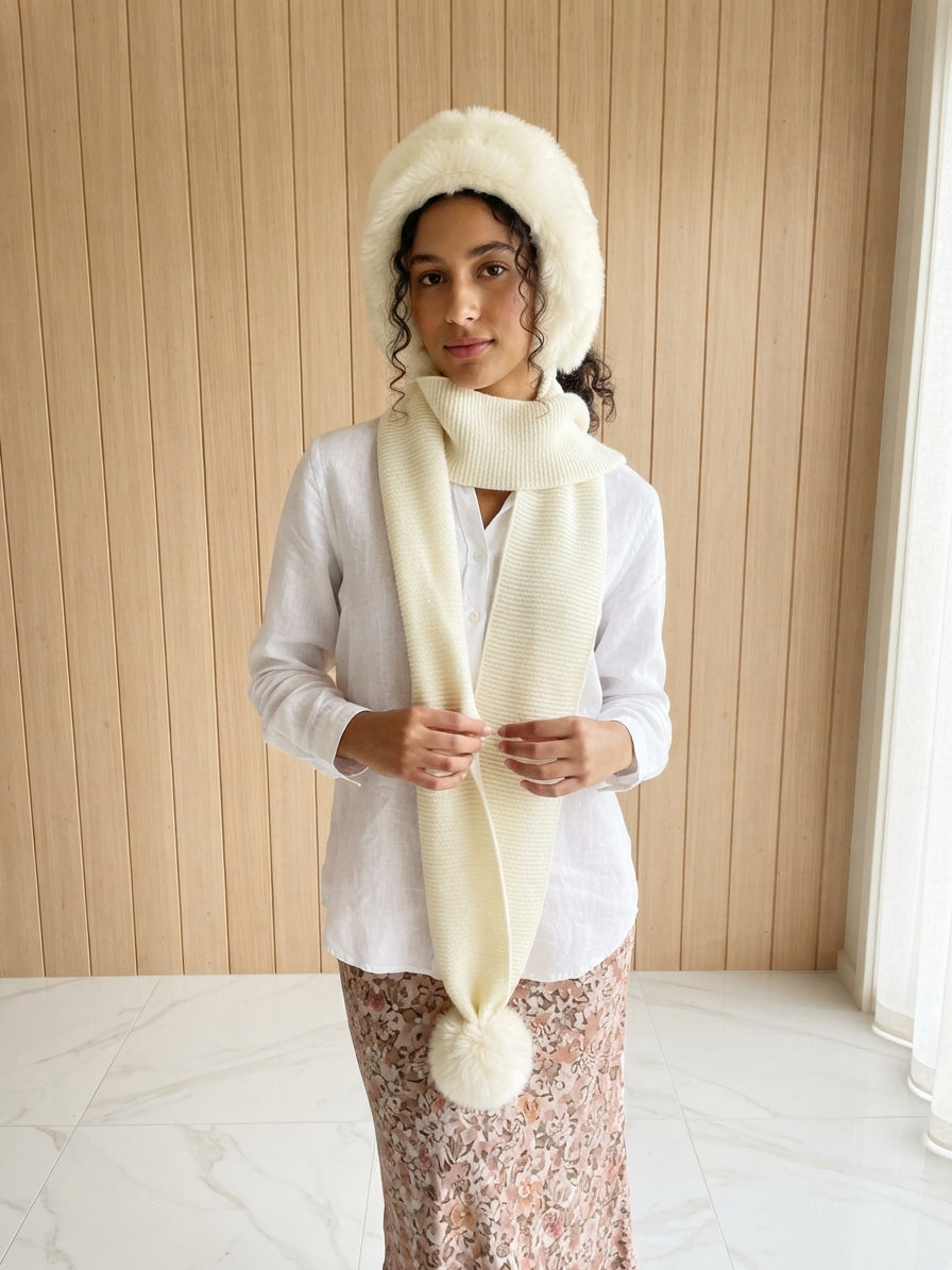 Faux Fur Pom Pom Beanie and Scarf 332320