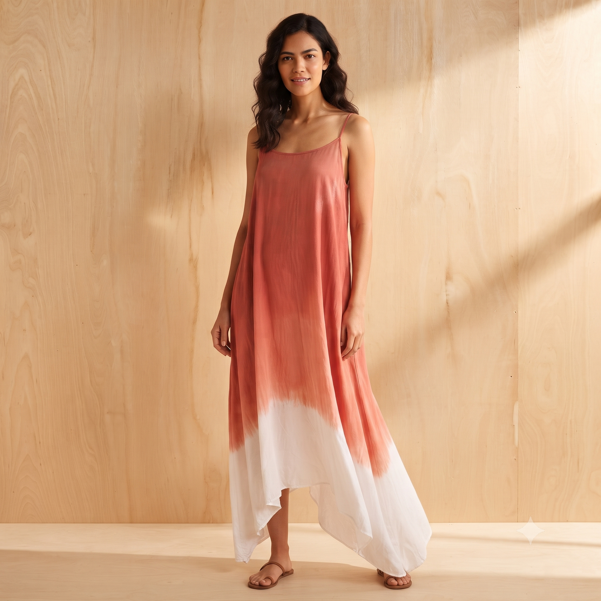 Palme Long Shaded Cotton Dress - Orange Fonce 65965 Sample