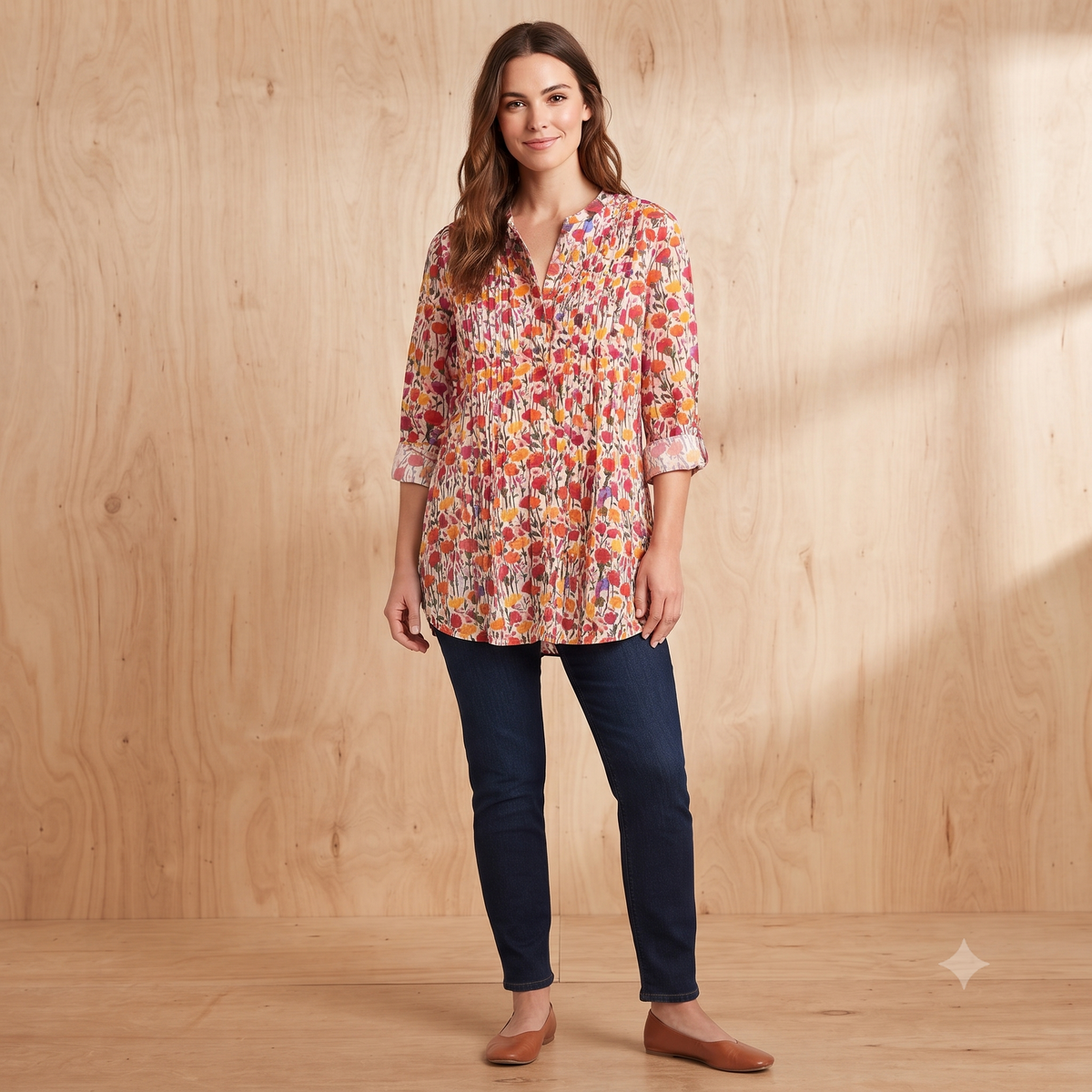 Pleated Cotton Printed Shirt 67149