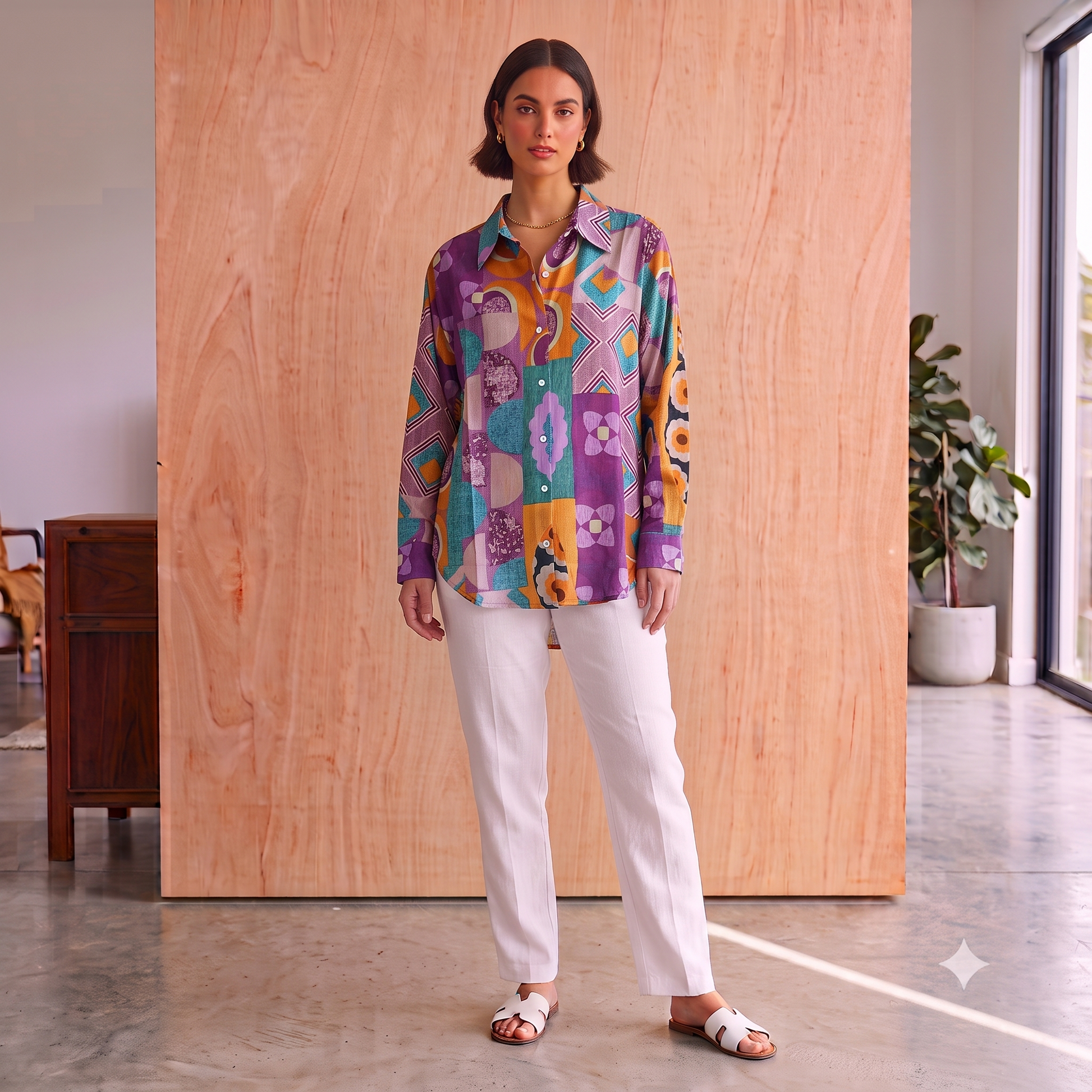 Pure Cotton Artistic Print Purple - 65954