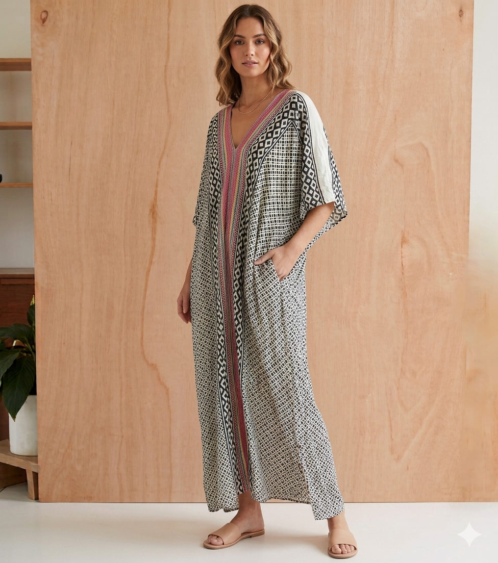 Maxi Kimono Cotton Block Print Sample 64741