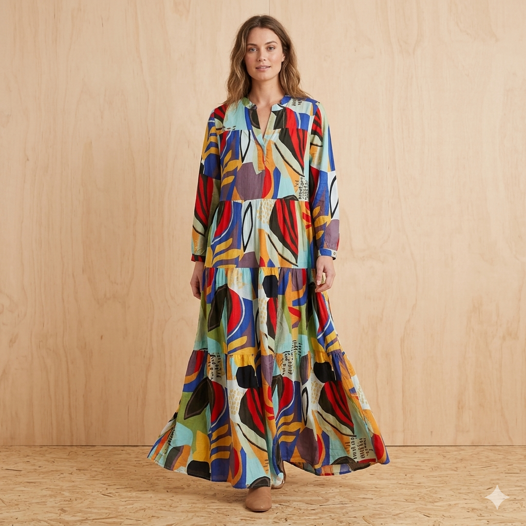 Long Viscose Dress with Long Sleeves 67192