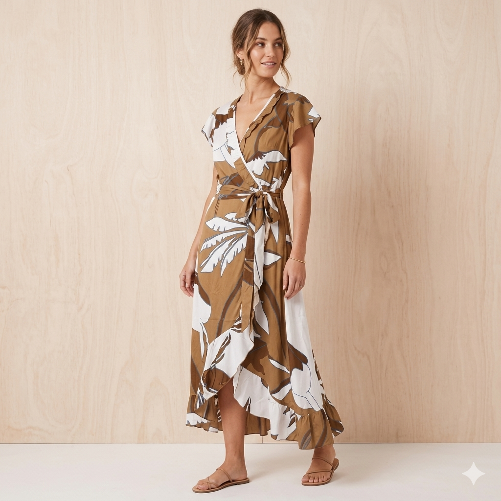 Long Wrapped Viscose Dress and Frill 66968