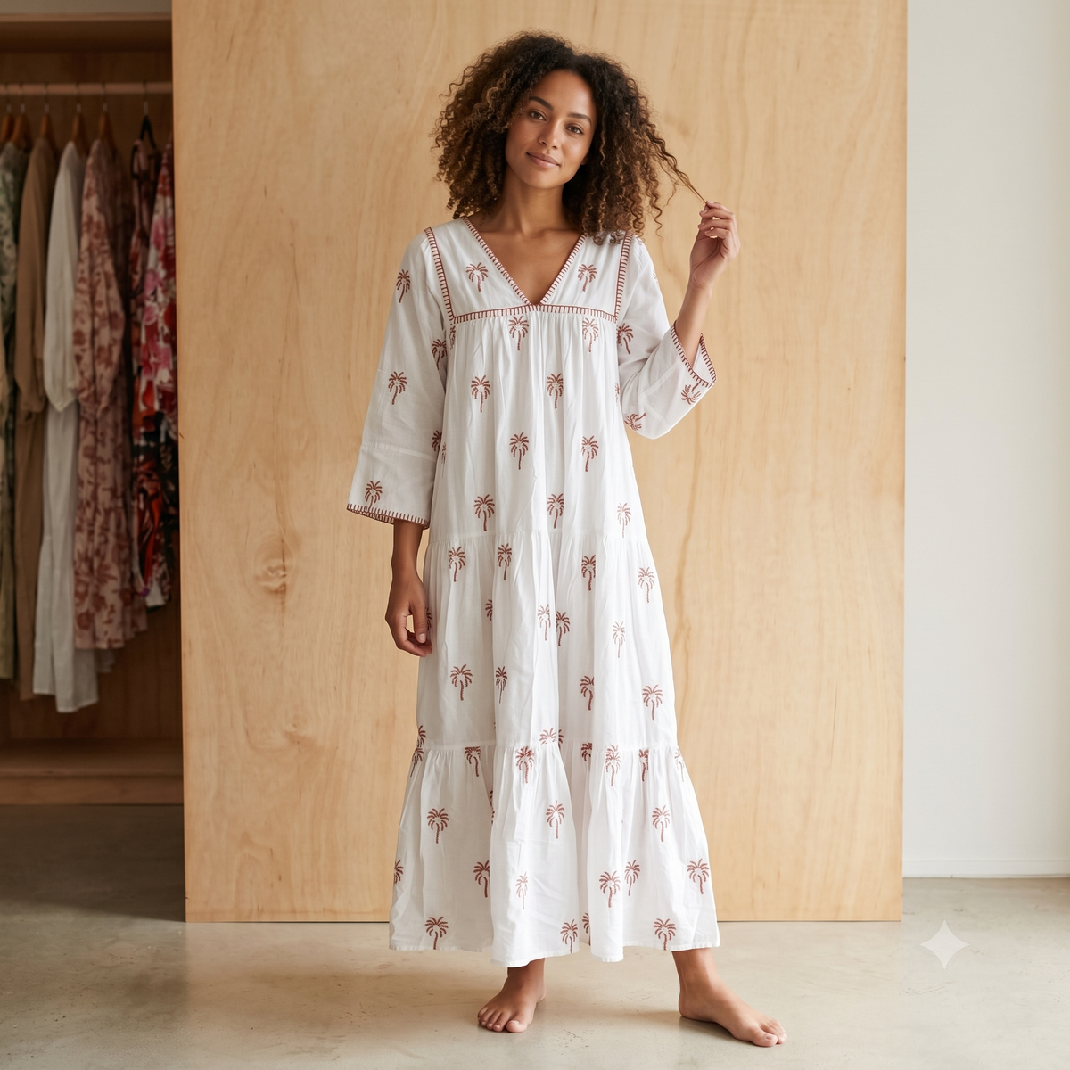 Long Pure Cotton Summer Dress with Long Sleeve 67048
