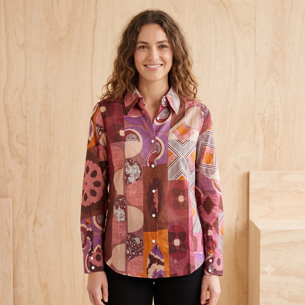 Pure Cotton Artistic Print Pink - 65954