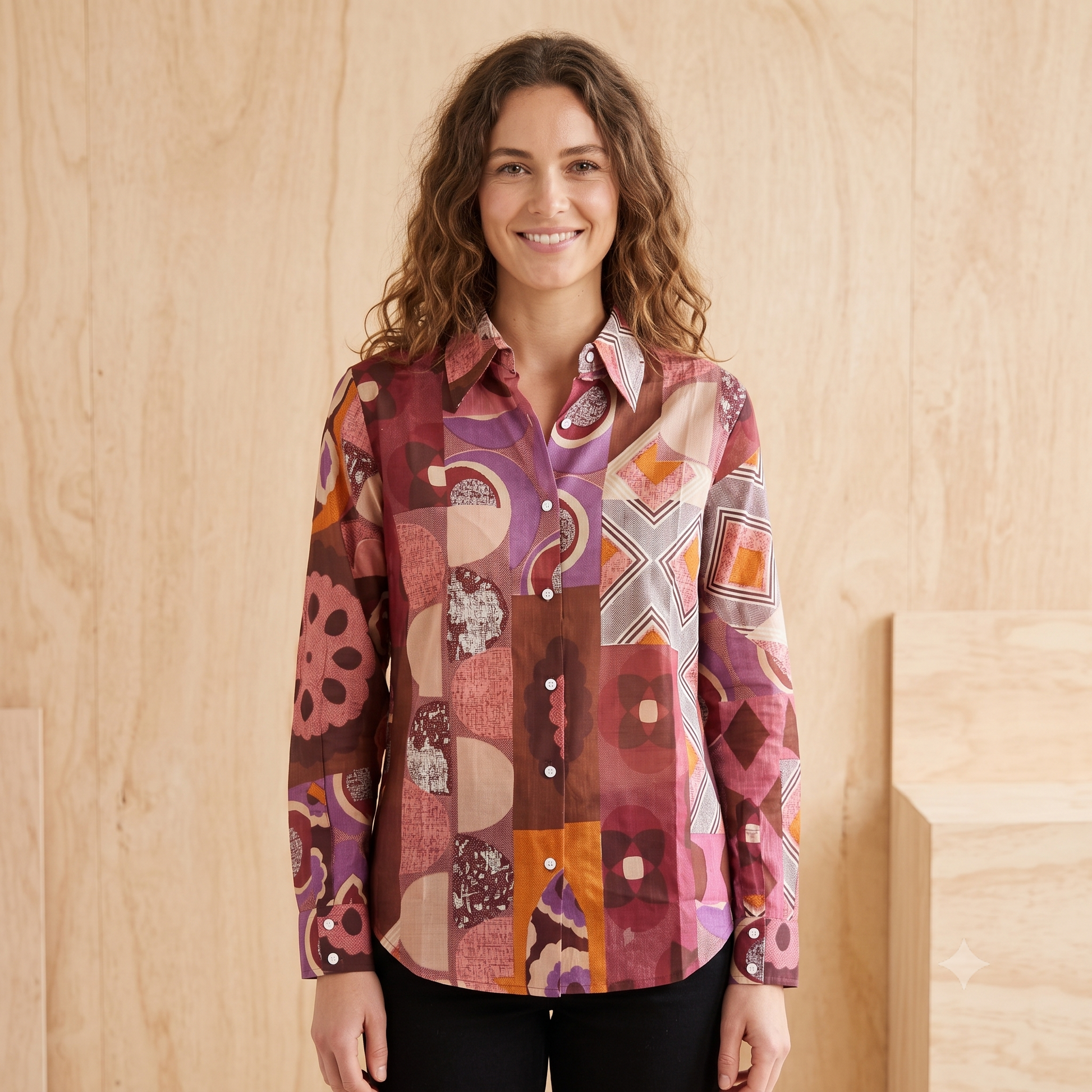 Pure Cotton Artistic Print Pink - 65954