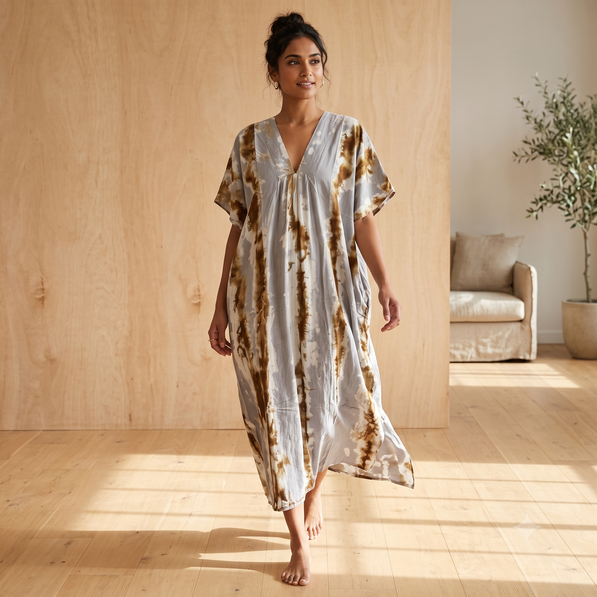 Viscose Tie-Dye Kaftan Dress 64993