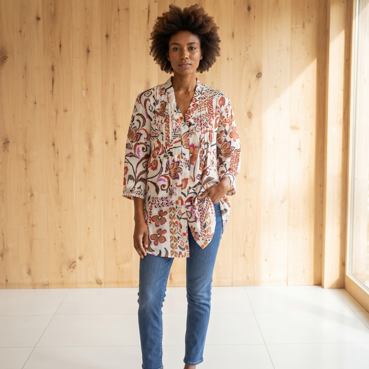 PRE-ORDER - Pleated Cotton Printed Shirt - 67960-0712