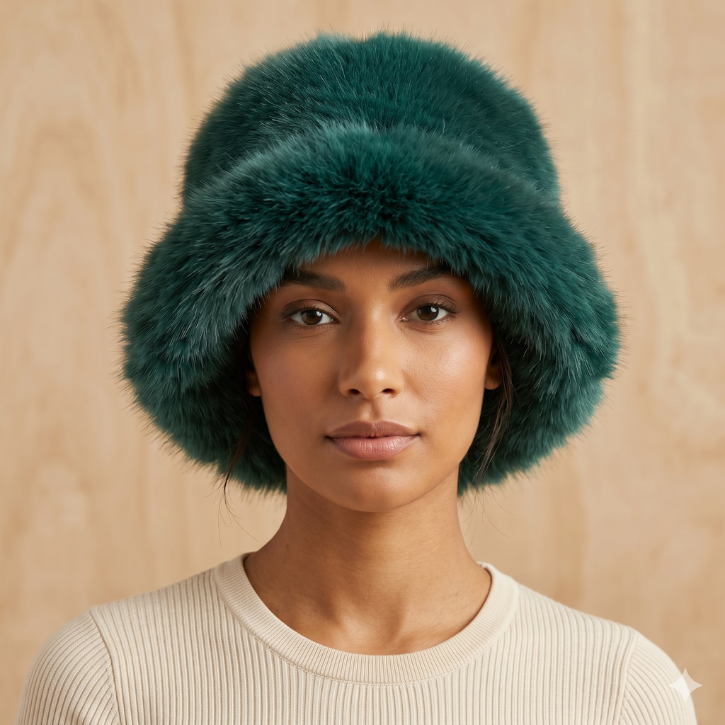 Extra Fluffy Faux Fur Bucket Hat Plain 7549