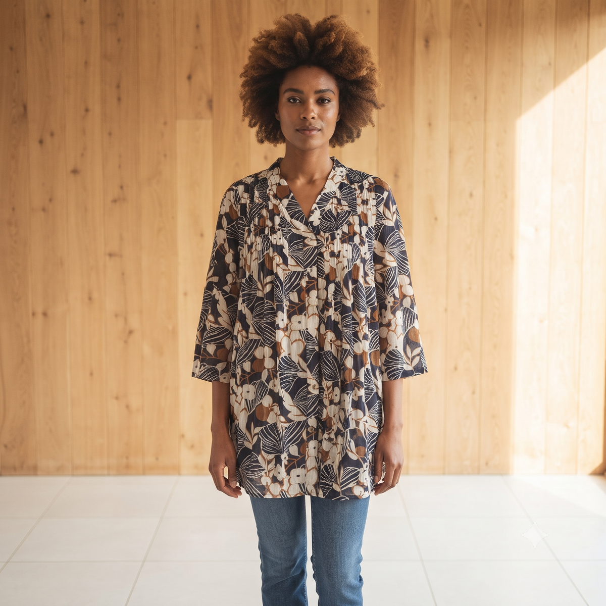 PRE-ORDER - Pleated Cotton Printed Shirt - 67960-0208