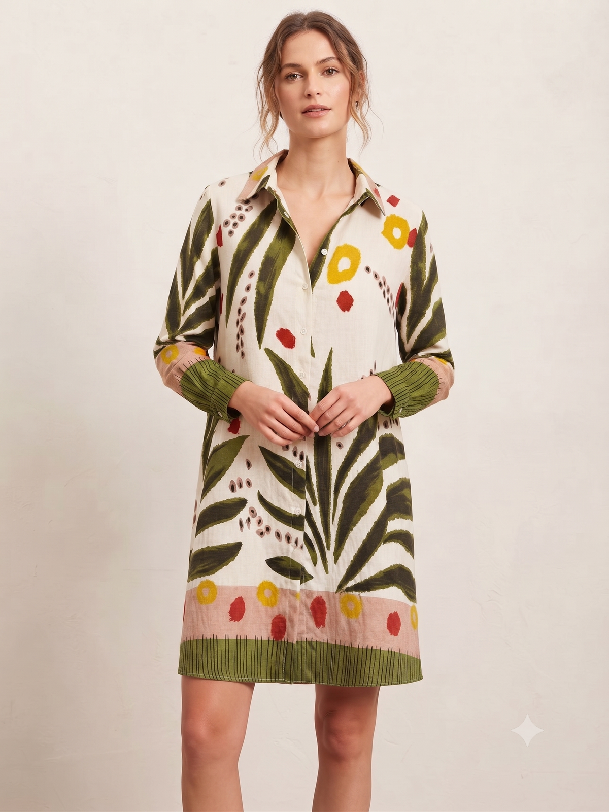 PRE-ORDER Abstract Shirt Dress Floral with Collar B-201
