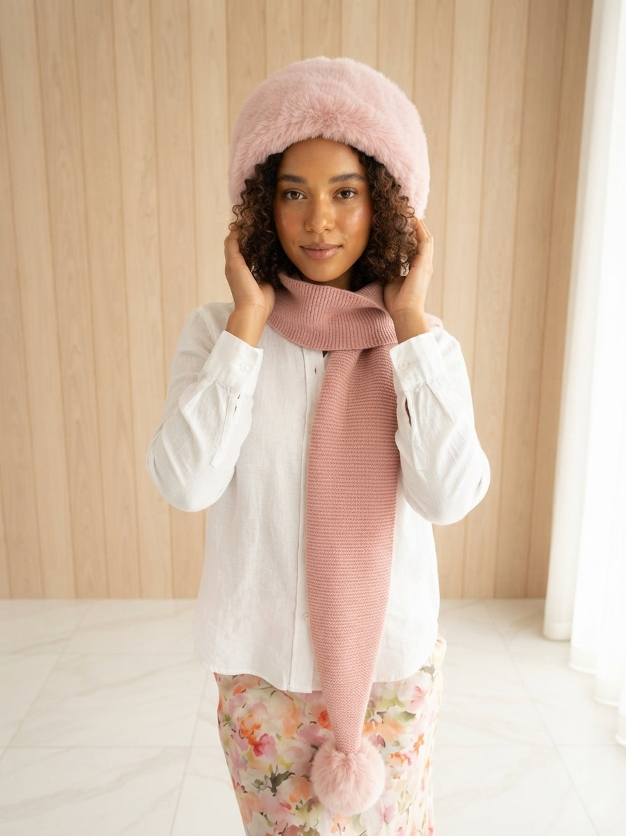 Faux Fur Pom Pom Beanie and Scarf 332320