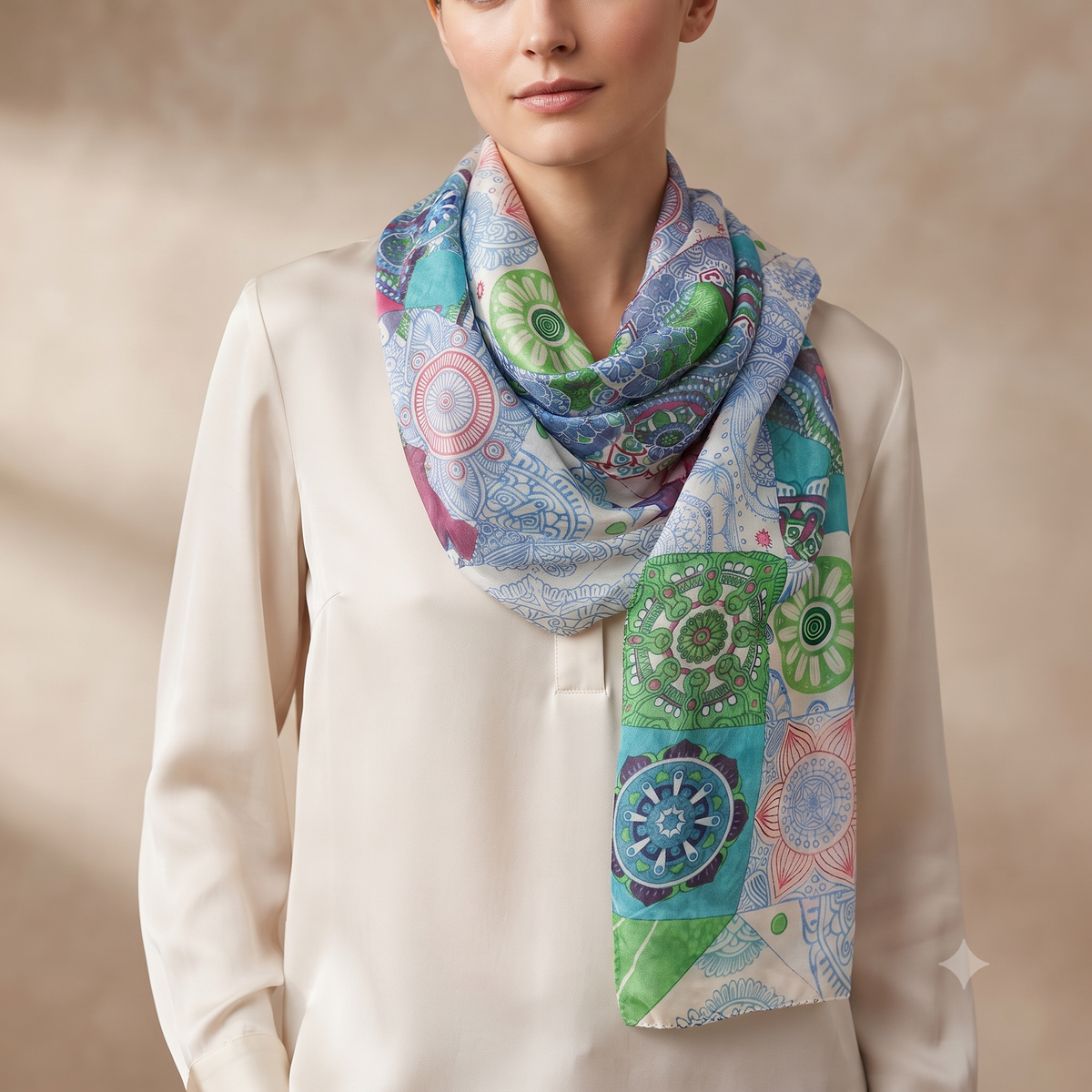 Patchwork Pattern Style Pure Silk Scarf PS 1170/L