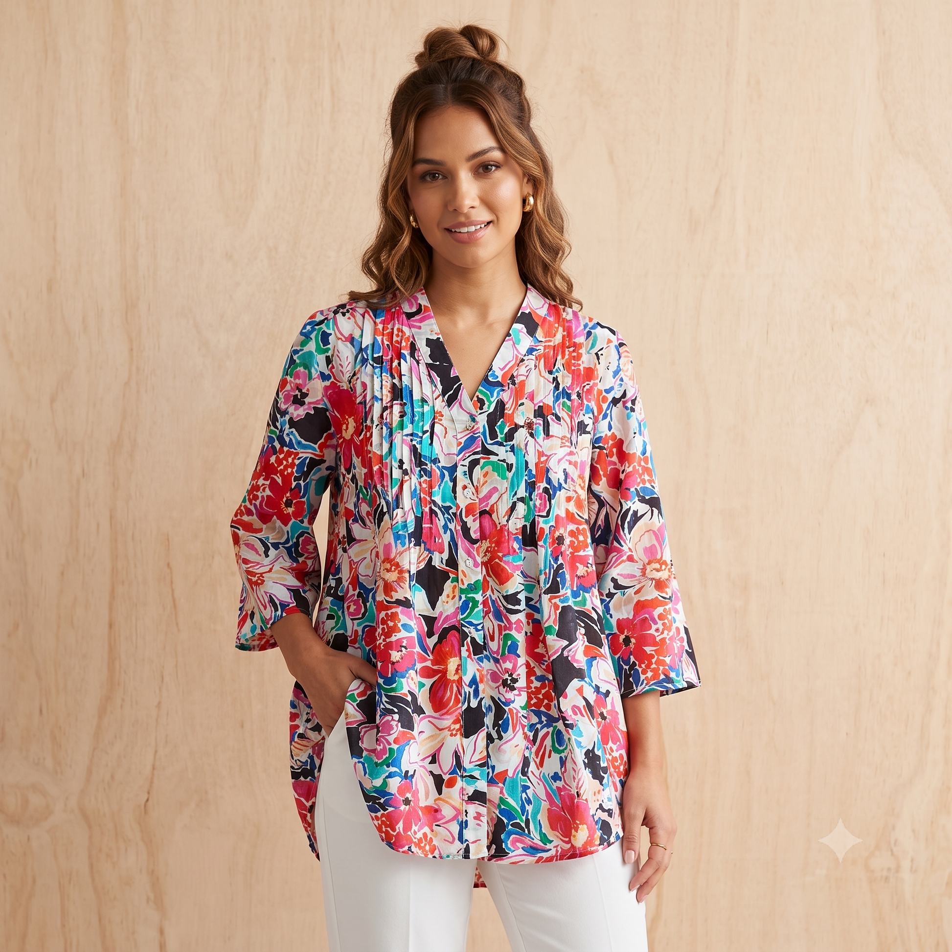 Pleated Cotton Printed Shirt 64561-0200